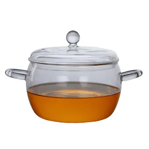 Verre borosilicate grande taille grande marmite transparente transparente à Double oreille pour la cuisine