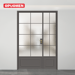 Puerta <span class=keywords><strong>de</strong></span> <span class=keywords><strong>Aluminio</strong></span> Moderna <span class=keywords><strong>de</strong></span> Doble Hoja con Diseño <span class=keywords><strong>de</strong></span> Rejilla <span class=keywords><strong>de</strong></span> Vidrio Templado, Impermeable, para Uso Interior y Exterior, Venta al Por Mayor - Product Image 2