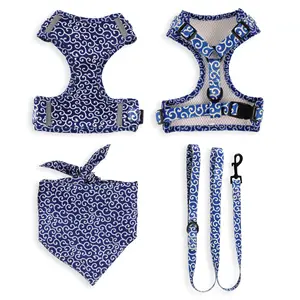 Spot New Pet Chest Strap Puppy Floral Chest Back Traction Rope Saliva Towel Vest Dog Three-Piece Set