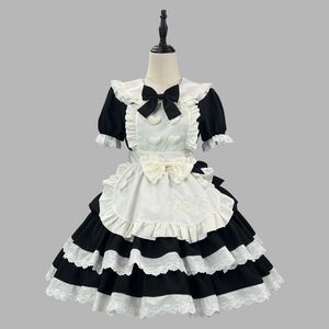 Black Pink Maid Lolita Dress With Ruffle Bow Spring 2025 Cosplay Costume For Anime Role Play - Product Image 3