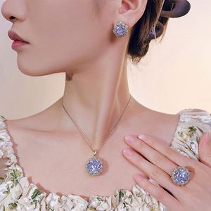 Wholesale Manufacturers Eco-friendly Copper Elegant Women's Jewelry <b>Sets</b> 16-10mm White Zircon Delicate Necklace <b>Earring</b> Ring <b>Set</b> - Product Image 5