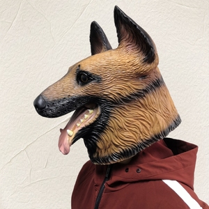 Maschera in lattice da Pastore Tedesco <span class=keywords><strong>a</strong></span> testa intera, color marrone chiaro, con texture realistica, dettagli neri, bocca aperta, lingua rosa, denti affilati, morbida, per feste - Product Image 4