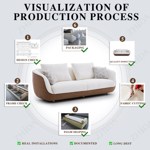 Divano Moderno di Lusso a 3 Posti in Tessuto Marrone <span class=keywords><strong>e</strong></span> Bianco per Soggiorno, Produzione Diretta - Product Image 5