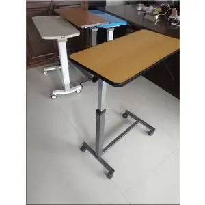 Meja samping tempat tidur rumah sakit, meja multifungsi dapat disesuaikan tinggi meja samping tempat tidur portabel dengan roda