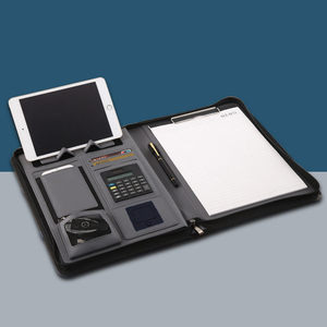 A4 Văn Phòng Kinh Doanh Nguồn Cung Cấp Hải Quân Màu Xanh PU Da Biểu Tượng Tùy Chỉnh Tài Liệu Tập Tin Thư Mục Vòng Chất Kết Dính Padfolio Danh Mục Đầu Tư Với Notepad - Product Image 2