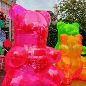 Nieuw ontwerp PVC luchtdicht opblaasbare teddybeer transparant neon roze speelgoed Halal grote gigantische opblaasbare gummybeer - Product Image 4