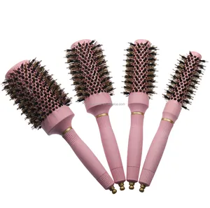 Private logo barrel round hair brushes with boar and nylon bristles heat temperature hair brushes