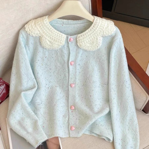 Women's Peter Pan Collar <b>Cardigan</b> Sweater Loose Fit Candy Color Knitwear Anti-Pilling Single Breasted Autumn Winter Outerwear - Product Image 1