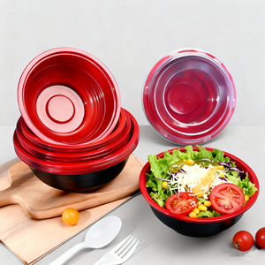 Bol à soupe asiatique Donburi en plastique de 36oz, rouge et noir, bols à soupe chauds <span class=keywords><strong>chinois</strong></span> jetables avec couvercles - Product Image 5