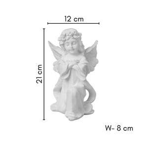 Statua Artigianale di Fata Bianca <span class=keywords><strong>con</strong></span> Ali su un Ginocchio e Finitura Liscia per Decorazione - Product Image 5
