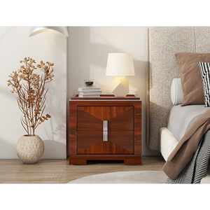 Mid Century Modern Nightstand 2 <b>Drawers</b> Wood Diamond Design <b>Storage</b> Side Table Bedroom Furniture - Product Image 3