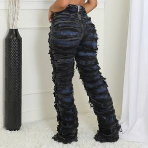 Nuevos Jeans de Mujer de Pierna Recta, Cintura Alta, Doble Capa, Efecto Desgastado, Corte Holgado, a la Moda - Product Image 2