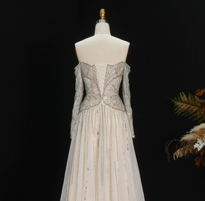 Sharon Said SS507 Abiti da Sera di Lusso Dubai per Donne, Senza Spalline, <span class=keywords><strong>Maniche</strong></span> <span class=keywords><strong>Lunghe</strong></span>, Decorati con Perline, Abiti Formali Sauditi per Feste, Beige - Product Image 6