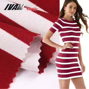 New design red white stripe spandex printed elastic polyester fabric for garment