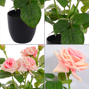 Yaratıcı Ev Peyzaj Dekorasyonu Gerçekçi El Yapımı Polyester Kırmızı Pembe Beyaz Gül Saksısı Yeşil Bitkiler İç Mekan Dış Mekan Yapay Çiçek - Product Image 5