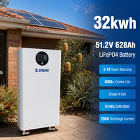 Batterie LiFePO4 autonome de 32 kWh, 51,2 V, 628 Ah, avec BMS intelligent RS485 CAN pour système d'alimentation de secours solaire hors réseau résidentiel