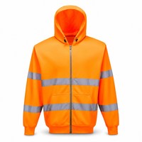 Sweat-shirt à capuche réfléchissant haute visibilité, fermeture éclair intégrale, orange fluorescent, pour travaux de construction routière