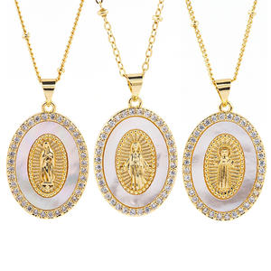 Dini inci kabuk kolye Oval cadı/İsa madalya kolye altın kaplama uzun zincir katolik takı hediyeler için dua nimet - Product Image 1