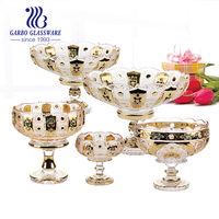En gros, Ensemble de bols et plateaux à fruits et desserts en verre cristal doré sur pied, avec finition électronique plaquée et teintée, pour la décoration
