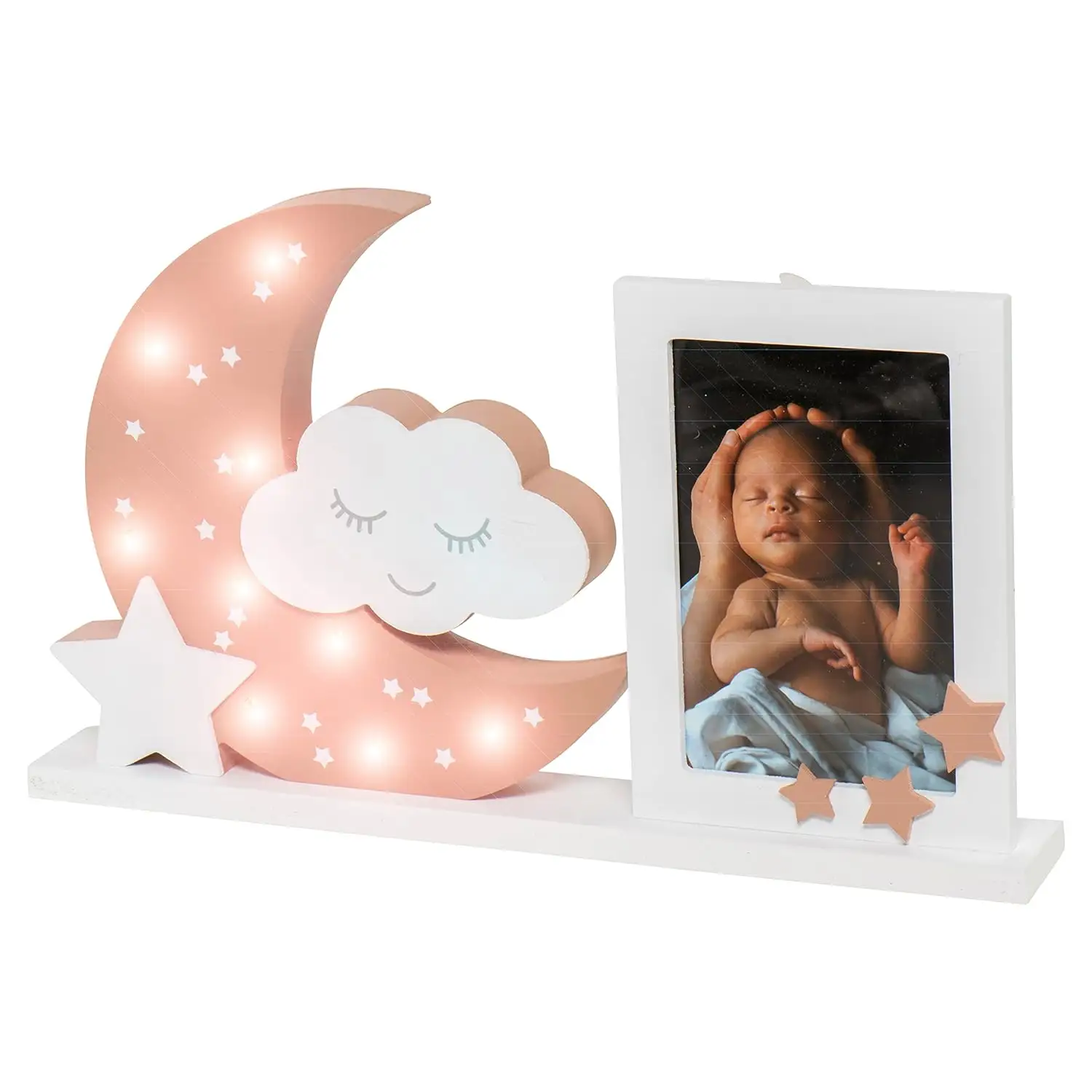 Marco de fotos de madera personalizado con luz LED para niños y bebés