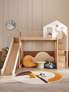 Letto a soppalco in legno massello dal design moderno a casetta sull'albero <span class=keywords><strong>per</strong></span> bambini 0-3 anni, culla alta/bassa con scivolo, personalizzabile <span class=keywords><strong>per</strong></span> uso in camera da letto - Product Image 3