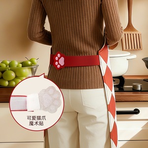 Cute Velcro Apron For Women Oil Proof Waterproof Thickened Half Fleece <b>Kitchen</b> Home Use Cartoon Pattern Daily Wear - Product Image 2