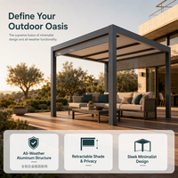 Pergola motorisée en aluminium pour l'extérieur, avec filet d'ombrage respirant et résistant aux UV, pour jardin, piscine, balcon