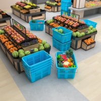 Conteneurs en plastique empilables, emboîtables et recyclables de haute qualité pour le transport de poisson, boîtes ventilées, boîtes à viande, boîtes à légumes avec roues en maille bleue