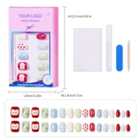 Faux Ongles à Presser Rétro Pop 32 Pièces, Motif Étoile Spirale Pomme, Courts Carrés Multicolores, Couverture Complète, Vente en Gros