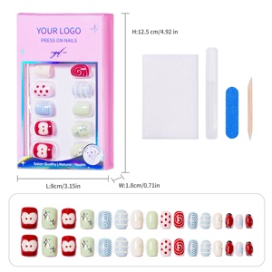<span class=keywords><strong>Faux</strong></span> Ongles à Presser Rétro Pop 32 Pièces, Motif Étoile Spirale Pomme, Courts Carrés Multicolores, Couverture Complète, Vente en Gros - Product Image 1