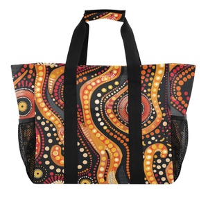 Panier à linge portable robuste en toile à pois, motif art aborigène australien, avec logo personnalisé, sac à poussière réutilisable avec poches en filet - Product Image 2