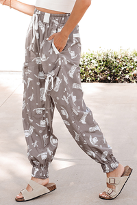 Western Cowboy Boot Cactus Print Jogger Harem Pants <strong>Women</strong> Drawstring Waist <strong>Cargo</strong> Pocket <strong>Cuffed</strong> Trousers Casual Wear - Product Image 5