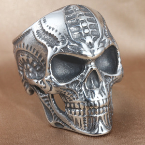 Skull <b>Ring</b> Men's Stainless Steel <b>Silver</b> Geometric Design Punk Style Jewelry Gift - Product Image 1