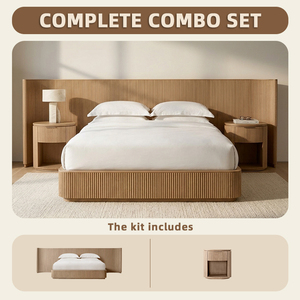 Juego de Cama y Mesita de Noche Vertical Minimalista Moderno con Diseño Acanalado, Estructura de Madera Sólida Curvada para Dormitorio de Villa de Lujo, Personalizado 7100270 Imagi - Product Image 3