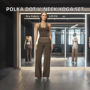 Conjunto de Yoga de Dos Piezas, Top Corto y Pantalones Anchos, Ropa Deportiva Transpirable de Secado Rápido para Gimnasio y Running - Product Image 2