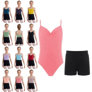 Conjunto de 2 piezas de leotardo de ballet para niñas con camisola y pantalones cortos de spandex y nailon con espalda de malla, ideal para gimnasia y danza, personalizable para actuaciones. - Product Image 1