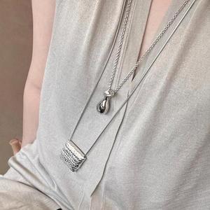 Collier pendentif en agate en acier inoxydable de style Habl Blogger, design vintage pour fiançailles, accessoire polyvalent superposable unisexe - Product Image 5