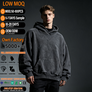 Vente en gros de sweats à capuche en coton molletonné 350G de haute qualité, surdimensionnés, avec logo personnalisé, lavés à l'acide, pour hommes - Product Image 1