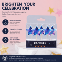 Bougies d'anniversaire en forme d'étoile à motif galaxie, 5 pièces, en cire non toxique, sur pique en bois, thème espace cosmique, pour décoration de gâteaux, cupcakes et desserts