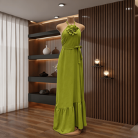 Robe longue de luxe à fleurs 3D appliquées, col halter, pour femme, élégante, sexy, sans manches, robe de plage d'été, grande taille
