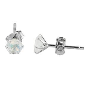 Pendientes Redondos de Piedra Lunar Natural con Engaste de Plata de Ley, Color Arcoíris, para Uso Diario, Joyería Fina - Product Image 1