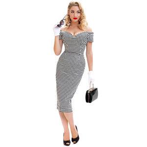 Robe fourreau crayon à col cœur et épaules dénudées, style <span class=keywords><strong>vintage</strong></span> des années <span class=keywords><strong>50</strong></span>, à motif pied-de-poule, pour femmes - Product Image 1