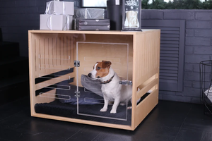 Kandang Anjing Kayu Ramah Lingkungan JUNJI dengan Desain Hewan Cetak Akrilik, Furnitur Hewan Peliharaan untuk Kucing, untuk Penggunaan di Ruang Tamu - Product Image 3