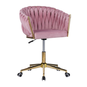 Ghế văn phòng nhà ở thiết kế xoay, bọc nhung, lưng ghế dệt tay & bánh xe mạ vàng, dùng cho bàn làm việc và bàn trang điểm, ghế ăn - Product Image 5