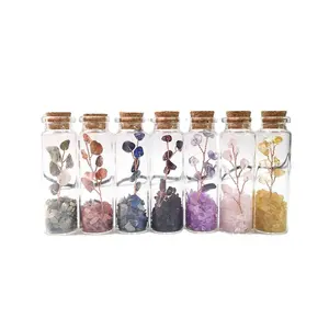 Rose Quartz Gravel bottle Small Gemstone Little Jars Crystals Wishing Tree Glass Bottle