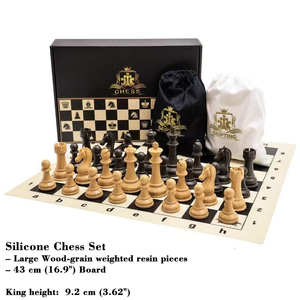 Juego de <span class=keywords><strong>Ajedrez</strong></span> con Diseño de <span class=keywords><strong>Madera</strong></span>, Tablero de Silicona de 43 cm, Rey de 9.2 cm, Piezas con Peso, para Torneos, Escuelas, Clubes, Uso Profesional, Lavable, Enrollable, con Bolsa de Transporte - Product Image 3