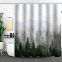 Rideau de Douche en Polyester Vert Forêt de Pin Gris Brumeux, Imprimé Personnalisé, Imperméable, Anti-Moisissure, Vente en Gros, Moderne