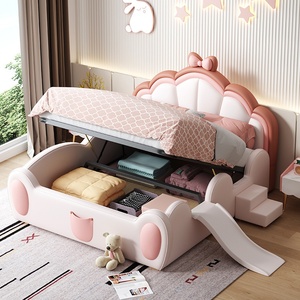 Giường công chúa cao cấp bọc da NAPPA kiểu Montessori có cầu trượt bên và cầu thang bên, tích hợp ngăn chứa đồ cho trẻ em - Product Image 2