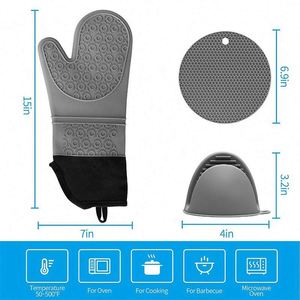 <b>Silicone</b> Oven Mitts Anti-Scalding <b>Waterproof</b> Heat Insulation Fleece-Lined Thickened Gloves for High-Temperature Mitts - Product Image 4