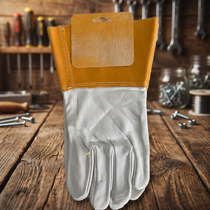 Gants de soudage en cuir blanc avec pouce en saillie et manchette jaune pour MIG, TIG, et soudage à l'arc - Product Image 4
